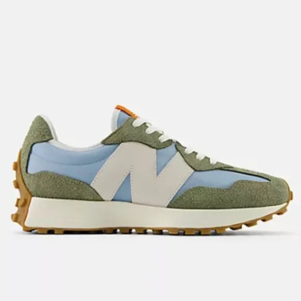 New Balance 327 Unisex Women size 9.5 Sneakers Shoes Dark Olivine Chrome Blue